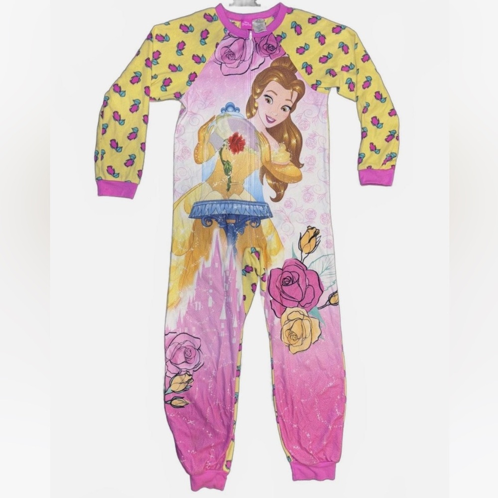 Disney Belle Floral Pajama Onesie - Pink and Yellow